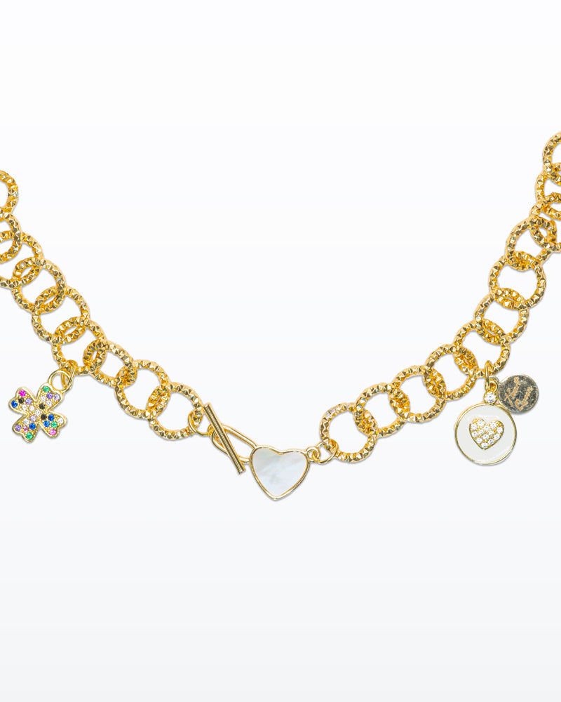 Croce e Cuore – Collana oro con cristalli luminosi